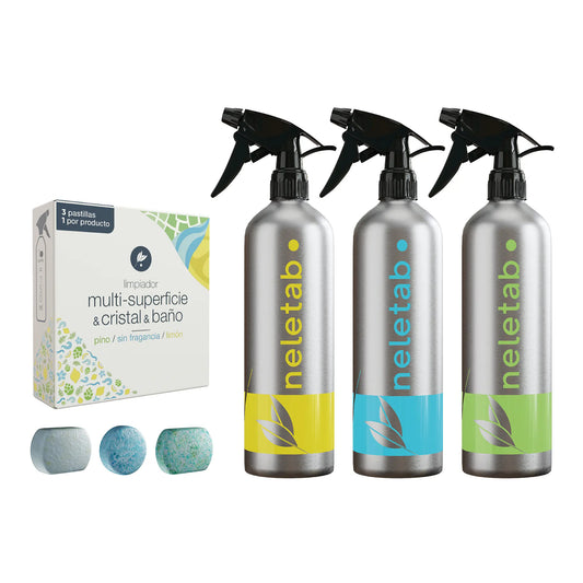 Starter Pack Neletab - Botellas de Aluminio y Pastillas de Limpieza Ecológicas